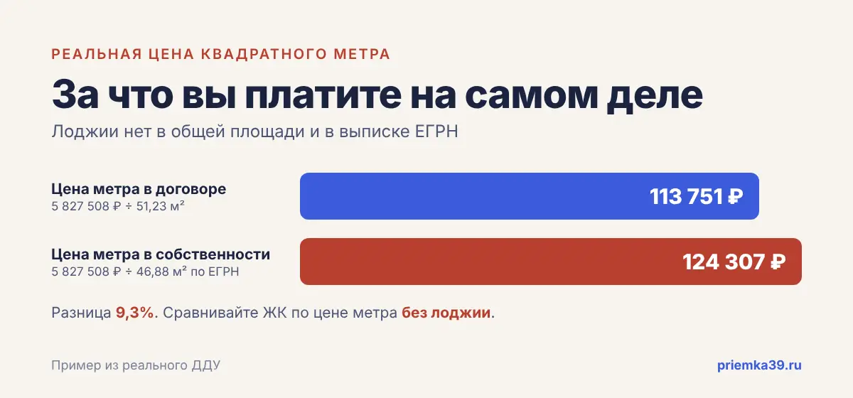 Реальная цена квадратного метра при разных коэффициентах лоджии